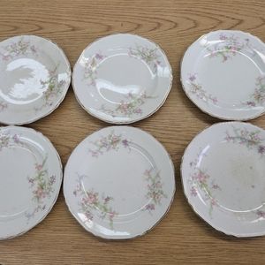 Vintage Crown Potteries Co. 6" Saucers Plates Floral Print Made In U.S.A.